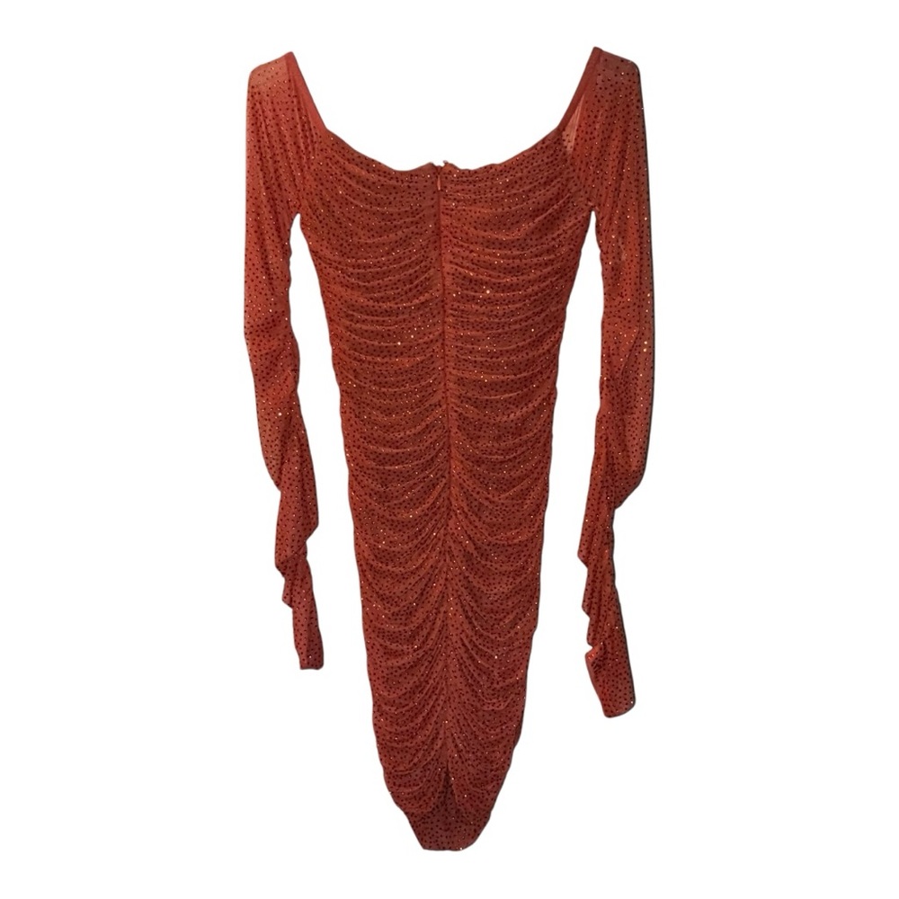 NEW Miss Circle Ruched Mesh Crystal Sparkle Long Sleeve Bodycon Dress Medium - Picture 3 of 12